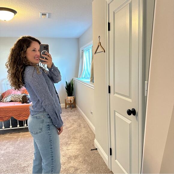 Frank & Eileen Blue Linen Barry Floral Long Sleeve Blouse Top Small - Picture 3 of 10